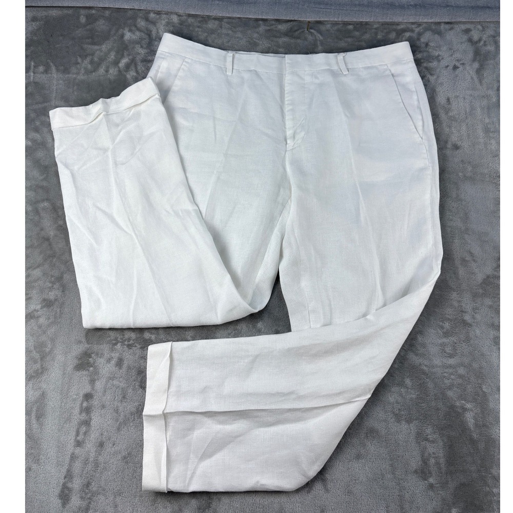 Murano Linen Pants Mens 38x30 Baird McNutt White Cuffed Trousers EUC